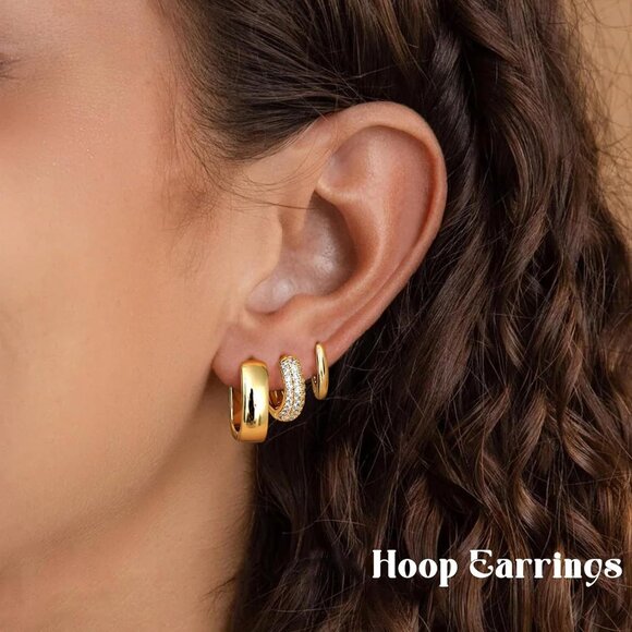 🆕 Women Gold Trendy Small Hoop Earrings Twisted Huggie Thick Open Chunky Stacks - Picture 4 of 7